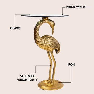 Blanche 25" Classic Mid-Century Glass Top Flamingo End Table